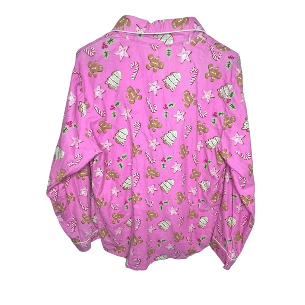 Adonna Pink Christmas Patterned Long Sleeve Button Up Pajama Shirt - Picture 5 of 5